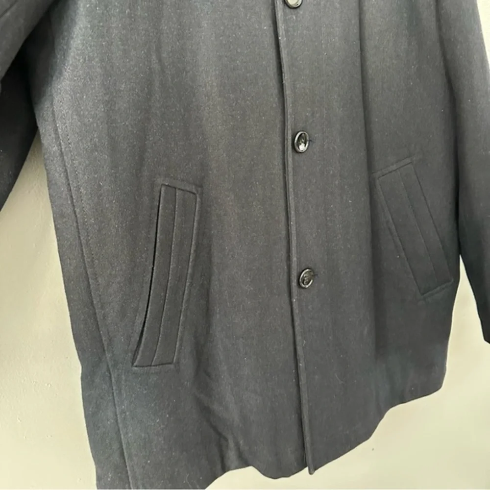 Towne by London Fog Wool Blend Quilted Zip and Button Up Coat |‎ Navy Blue